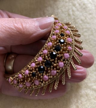 Vintage Gold Colour Brooch with Pink and Blue Stones 2