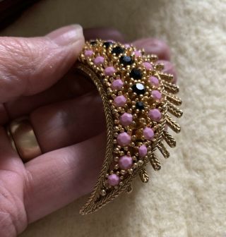Vintage Gold Colour Brooch with Pink and Blue Stones 3