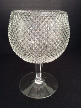 Vintage Clear Diamond Cut Brandy Snifter Pedestal Rose Bowl Vase 7 1/4”