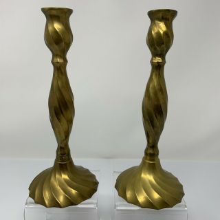 Vintage Brass Candlesticks Tapers 10 " Set Of 2 Hollywood Regency India Patina