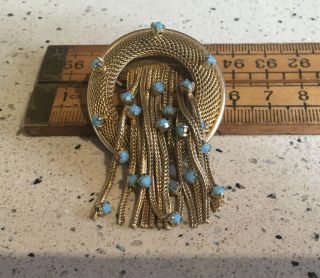 Vintage Gold Tone And Turquoise Glass Bead Brooch,  Vintage Brooch