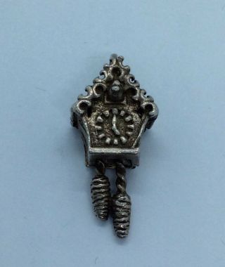 Solid Silver Charm Vintage Ornate Cuckoo Clock With Moving Parts.