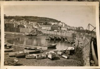 Vintage Old Photograph Fishing Boats Low Tide Mousehole Harbour Cornwall 1930’s