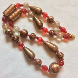 Vintage Venetian Murano Red/gold Aventurine Fancy Glass Mixed Beaded Necklace