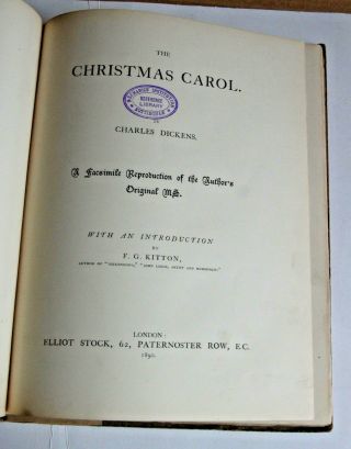 The Christmas Carol Charles Dickens 1890 Facsimile Of Manuscript Elliot Stock