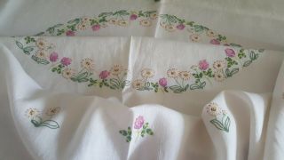 Vintage Linen Hand Embroidered Tablecloth 48 " X48 " Dainty Spring Flowers Tea Party