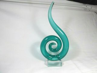 Large Vintage Murano Art Glass Spiral Sculpture 10 5/16 " Turquoise