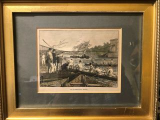 Rowing Scene Of Old Hammersmith Bridge Vintage River Thames Art Print