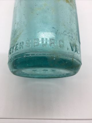 Vintage PETERSBURG,  VA.  Aqua 7 Oz.  Straight Sided Script Coca - Cola Bottle 3
