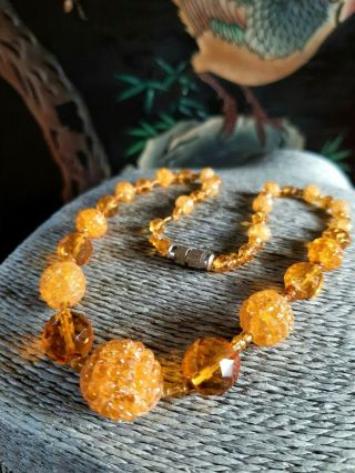 Vintage Art Deco Amber Glass Bead Necklace