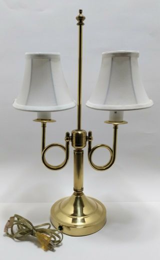 Vintage Brass 2 Arm French Horn Table Lamp With Lamp Shades /bulbs Not