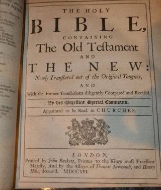1716 Holy Bible - John Baskett - Large Bible W Bcp - Much Genealogy - Complete