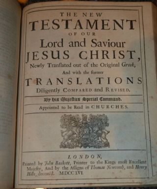 1716 HOLY BIBLE - JOHN BASKETT - LARGE BIBLE w BCP - MUCH GENEALOGY - COMPLETE 2