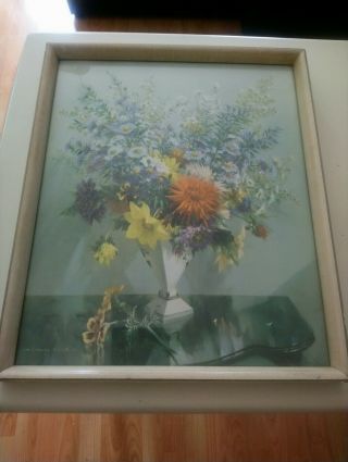 Old Vintage Vernon Ward Pretty Floral Print Framed 19 Inches By16.