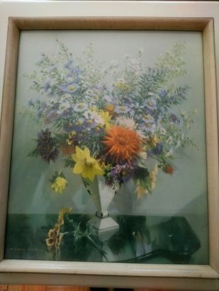 Old Vintage VERNON WARD Pretty Floral Print Framed 19 inches by16. 2
