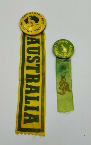 2x Vintage 1950s Australian Rugby Union Tour Badges With Ribbons