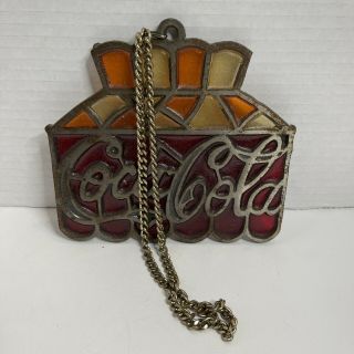 Vintage Coca Cola Metal/stained Glass Hanging Wall Decor W/ Chain