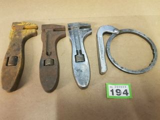 3 Vintage Adjustable Spanners,  Wrenches,  King Dick,  And 1 Can Wrench