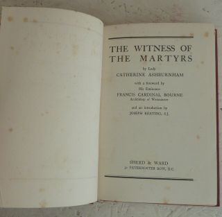 Vintage Book 1929 Witness Of The Martyrs H/b 16th 17th Century Catholic History