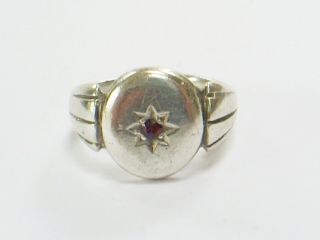 Lovely Vintage Art Deco Sterling Silver Garnet Pinky Signet Ring/uk M 1/2