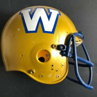 1976 Gold Riddell Kra - Lite Ii Pac - 3 Helmet With Cfl Winnipeg Blue Bombers Decals