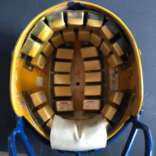 1976 Gold Riddell Kra - Lite II Pac - 3 Helmet with CFL Winnipeg Blue Bombers Decals 4