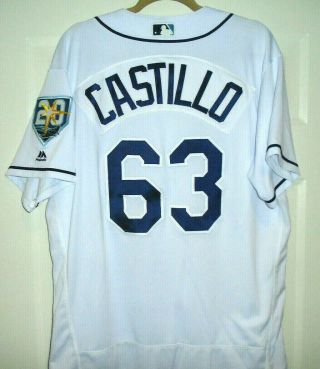 Diego Castillo 2018 Tampa Bay Rays Home Team Game Worn (4) Jersey 20th Patch
