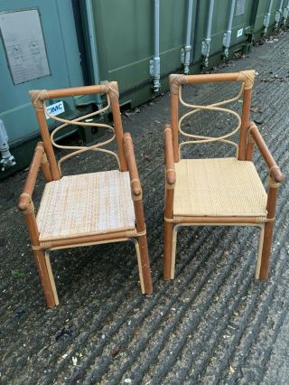 Vintage 2 X Boho Childs Chair Plant Stand Bamboo Rattan Wicker Tiki