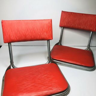 2 Vintage Stadium Chair Bleacher Metal Folding Seat Red Vinyl Ohio State (shf)