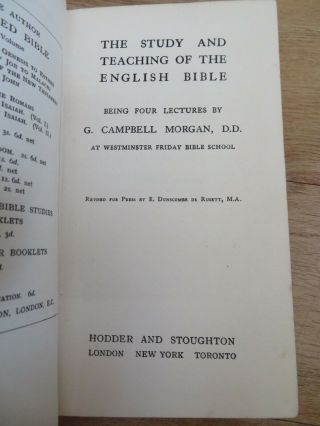 G Campbell Morgan - Study & Teaching of the English Bible c.  1900 VINTAGE DEC HB 2