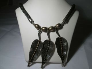 Stunning Vintage Costume Statement Necklace Of Large Leaves.  Possibly By Monet.