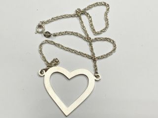 Vintage Solid Sterling Silver Large Cut Work Big Love Heart Ladies Necklace