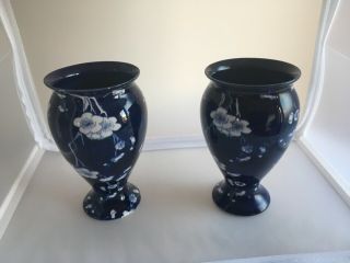 Vintage Art Deco Carlton Ware Blue & White “prunus” Pattern Vases