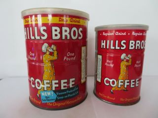 Vintage 1/2 Lb Hills Bros And 1 Lb Hills Bros Coffee Tins