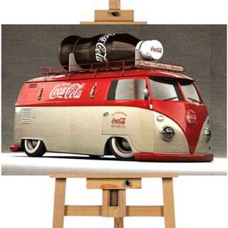 Vintage Coke Volkswagen Van Canvas Wall Art Print
