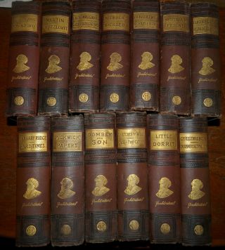13 Vols 1884 Charles Dickens 21 Titles Hurst Pub Ny Leather Bound Hardback Books