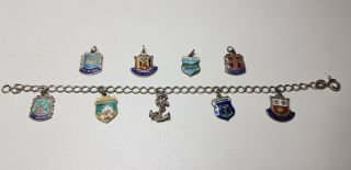 Vintage Ladies Silver Charm Chain Bracelet With Enamel Town Charms