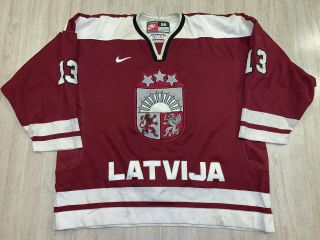 2005 Wc Retro Iihf Latvia Latvija Gameworn Ice Hockey Jersey Nike Size 56 13