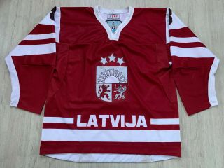 Iihf Latvia Latvija Game Worn Ice Hockey Jersey Shirt Tackla Size L 8 Freibergs