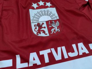 IIHF Latvia Latvija Game Worn Ice Hockey Jersey Shirt TACKLA Size L 8 FREIBERGS 3