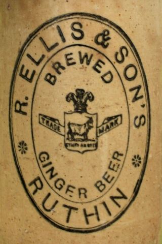 Vintage C1900s Ellis & Sons Ruthin Wales Pict All Honey Stone Ginger Beer Bottle