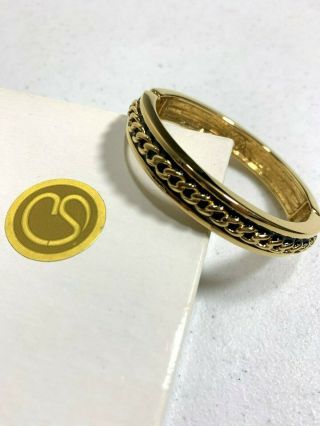 Vintage St.  John Black Enamel Gold Tone Hinged Bangle Bracelet Signed