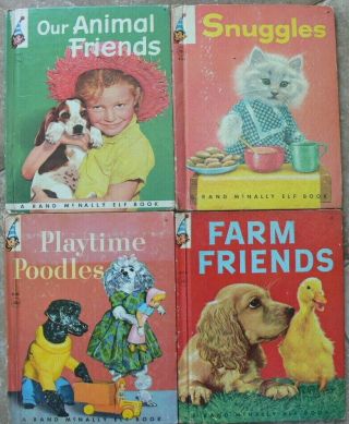 4 Vintage Rand Mcnally Elf Books Playtime Poodles,  Snuggles,  Farm Friends,