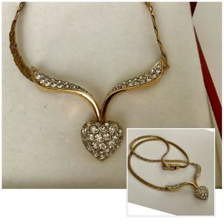 Vintage Jewellery Attwood & Sawyer Gold Plated Swarovski Crystal Heart Necklace