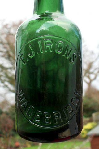 Vintage C1900s F J Irons Wadebridge Cornwall Cornish Green Glass Beer Bottle