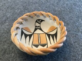 Vintage Southwest Acoma Pottery Basket Thunder Bird
