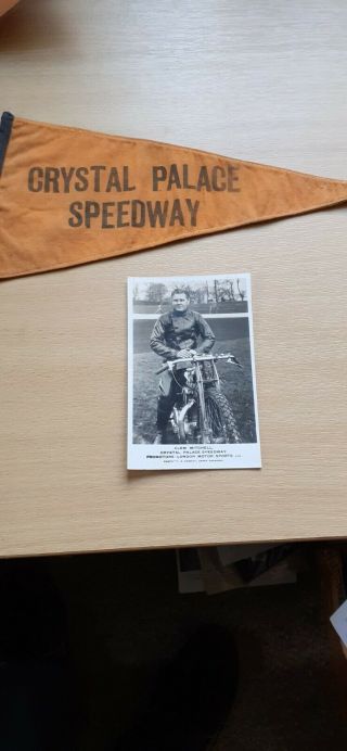 Vintage Crystal Palace Speedway,  Pendant & Postcard Clem Mitchell 1930s Rider