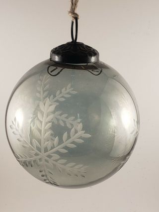 Vintage 4 " Glass Etched Kugel Blown Christmas Tree Ornament Green