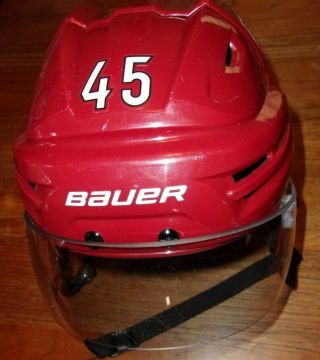 Arizona Coyotes Josh Archibald Game - Worn Red Home Bauer Helmet 45 (2018 - 2019)