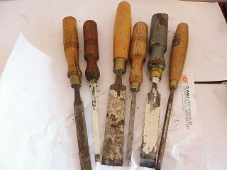 Found 6 Vintage Mixed Size Wood Carving Chisels Tyzack,  Marples,  Brades